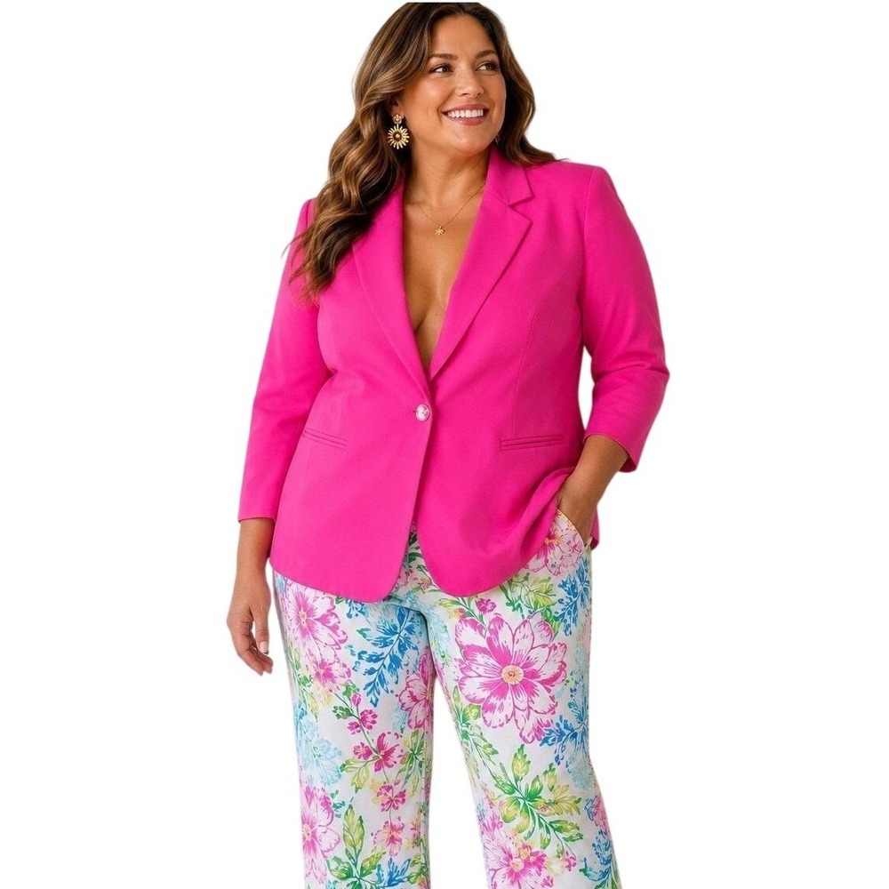 Vtg NWT Diane Gilman Hot Pink Silk One Button Blazer Jacket Lilly Palm‎ Beach 1X